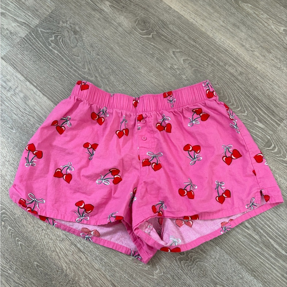 Colsie Pink Cherry Print High Waist Shorts